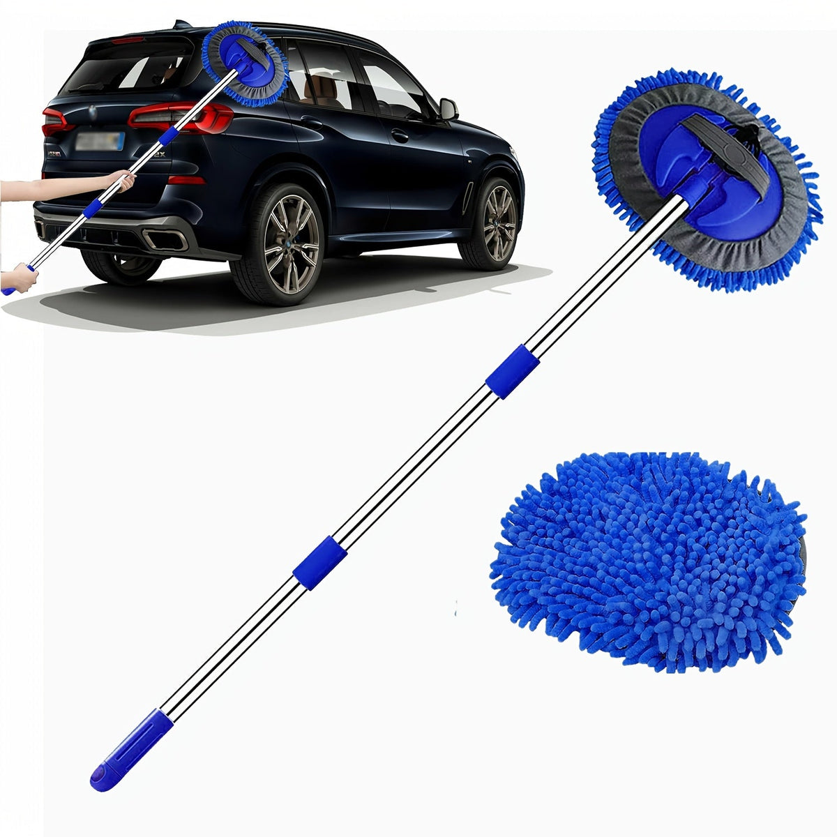 Microfibre Car Wash Brush with Long Handle – Removable Mop Head for Scratch-Free Cleaning