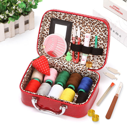 Kit de costura portátil completo en estuche de piel sintética de lujo – Compacto y práctico