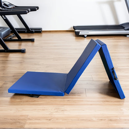 Esterilla de yoga portátil plegable en tres partes, con acolchado grueso, superficie antideslizante de PU y asa