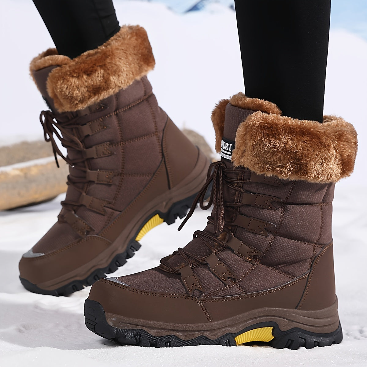 Ladies Waterproof Snow Boots with Faux Fur Trim and Laces