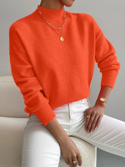 Camisola de malha para senhora, de gola subida e manga comprida, para o outono e o inverno