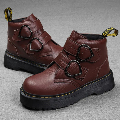 Ladies' Playful Platform Ankle Boots with Heart Buckles and Velcro