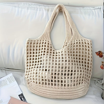 Borsa da spiaggia intrecciata a rete aperta, capiente, da donna