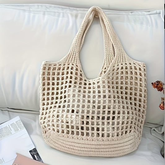 Woven Beach Bag with Open Net Structure for Women Large Shopper