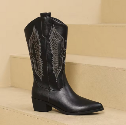 Női western cowboycsizma hímzéssel és tömbsarokkal