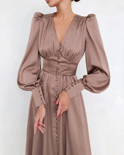 Satin Maxi Dress with V-Neck for Women