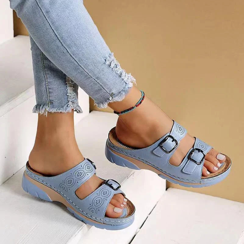 Orthopaedic Sandals with Platform Sole and Double Buckle for Women