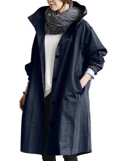 Waterproof Trench Coat for Women Long with Hood and Buttons