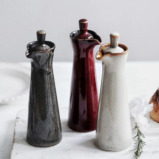 Elegante aceitera de cerámica con boquilla antigoteo para la cocina y la mesa