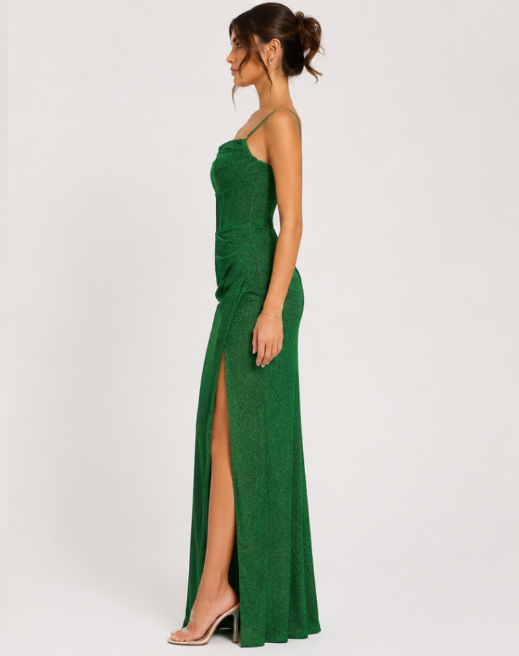Gala Maxi Dress with Glitter and High Split for Women