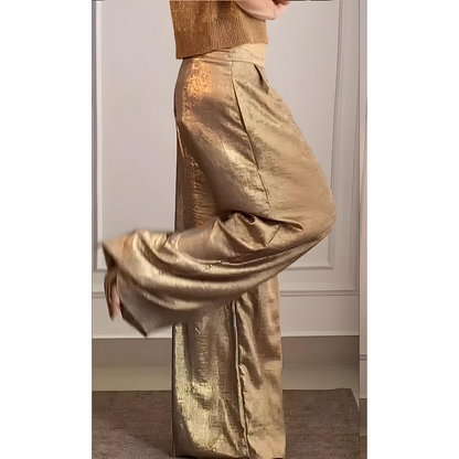 Elegant Trousers with Gold Details and Wide Legs
