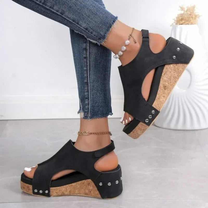 Summer Wedge Sandals with Open Toe and Adjustable Buckle Closure