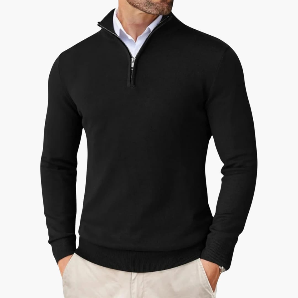 Men's Pullover with Quarter Zip and Ribbed Hem