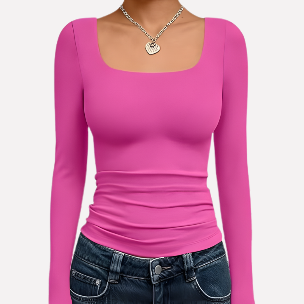 Top corto da donna con scollo quadrato e maniche lunghe