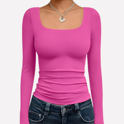 Top corto da donna con scollo quadrato e maniche lunghe
