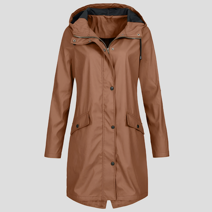 Presca - Long raincoat with hood and pockets for women