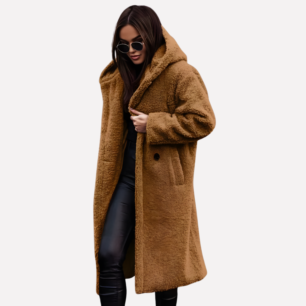 Ladies Hooded Coat with Button Closure