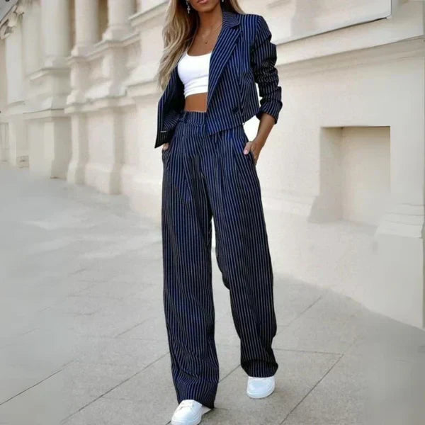 Blazer Set with Stripes and Wide Trousers