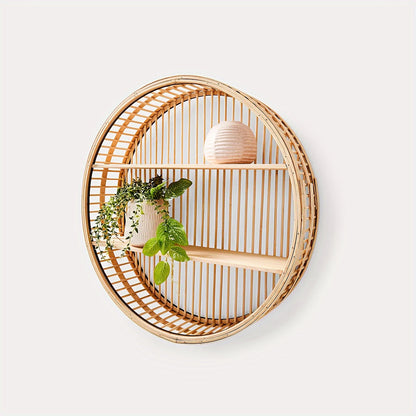 Estante de pared de bambú hecho a mano - Diseño redondo único para guardar cosas con estilo