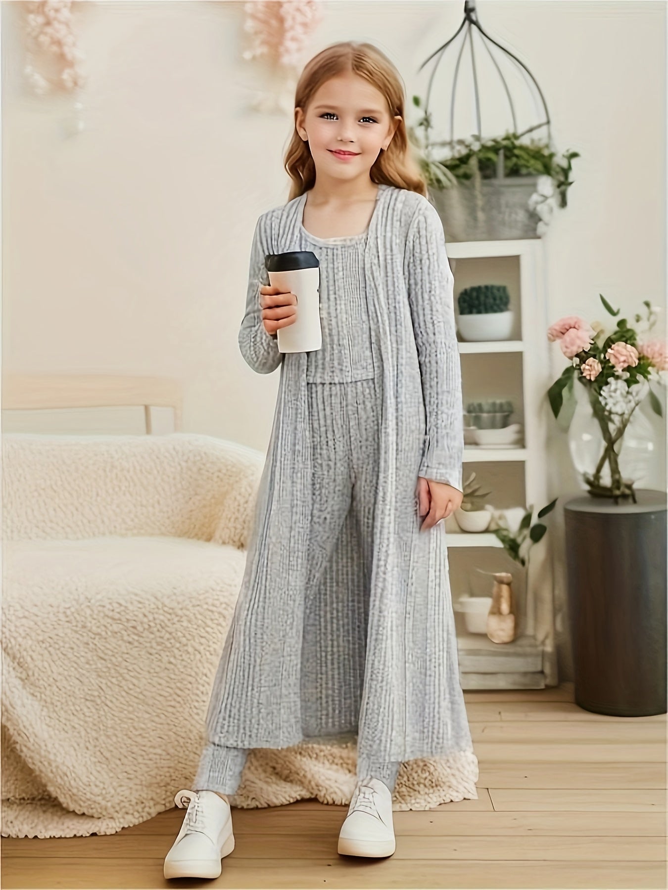 3-Piece Stretchy Knit Cardigan + Top + Legging - Charmaine