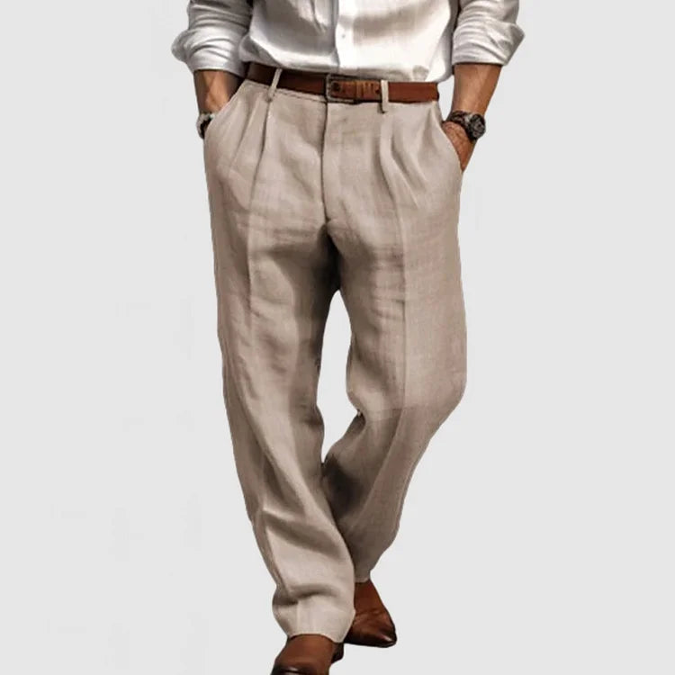 Men's Straight Leisure Trousers in Cotton and Linen - Adriano