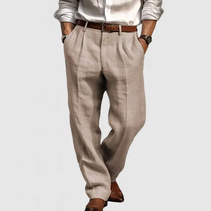 Men's Straight Leisure Trousers in Cotton and Linen - Adriano