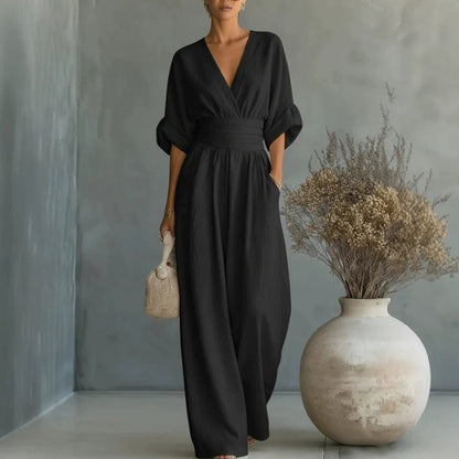 Summer Short-sleeved Jumpsuit V-neck