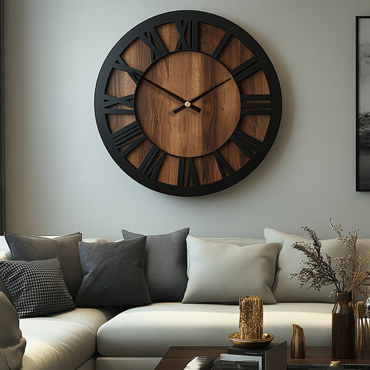 Wooden Wall Clock with Open Hands Design – Quiet and Decorative