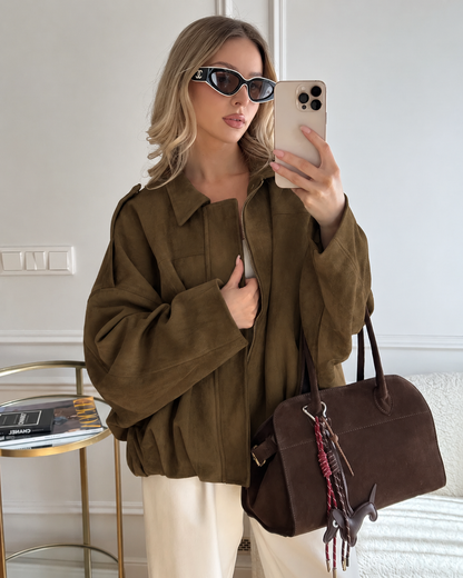 Ladies' Suede Leather Oversized Warm Jacket