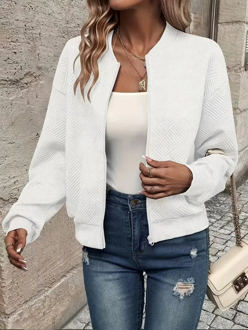 Ladies Light Bomber Jacket with Zip and Ribbed Cuffs