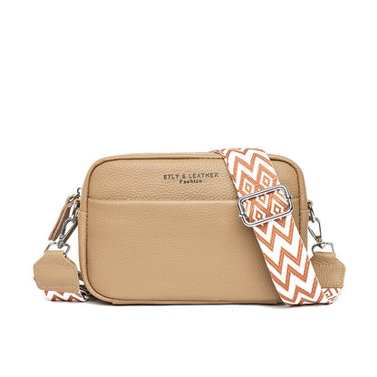 Fashionable Shoulder Bag with White Embroidery and Wide Shoulder Strap