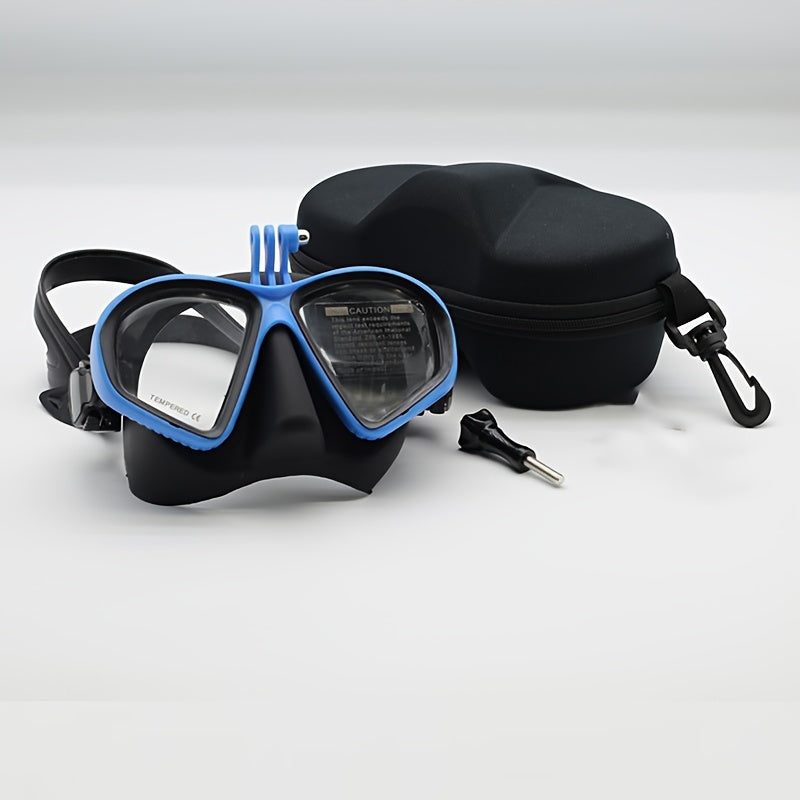 Tauchermaske aus gehärtetem Glas mit Aufbewahrungsbox - Tauchbrille mit Antibeschlagbeschichtung und Kamerahalterung