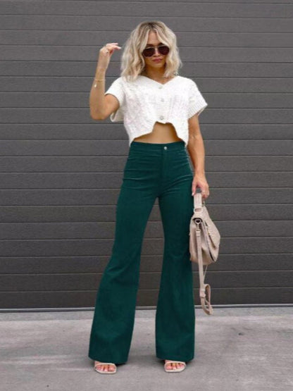 VelvetFlare – Pantaloni a zampa in velluto a coste alla moda, a vita alta e dallo stile rétro