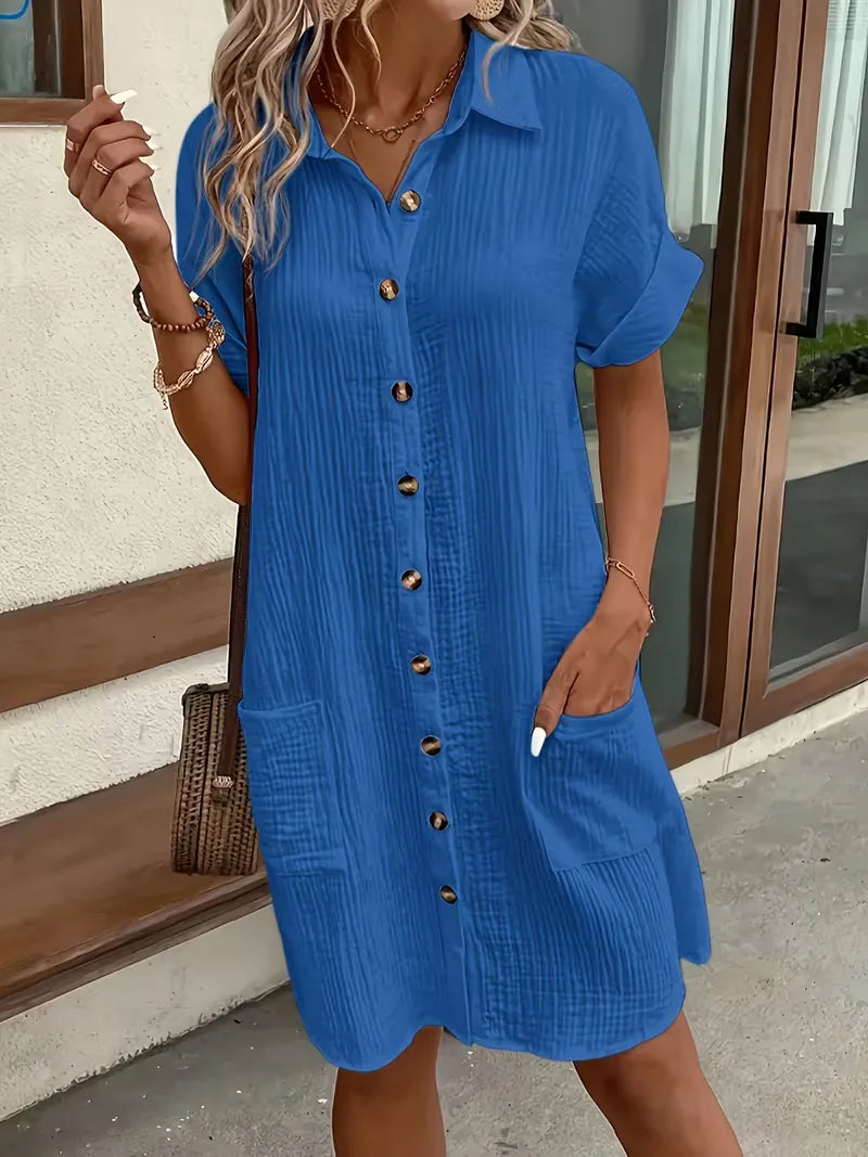 Robe chemise avec col en V et manches courtes