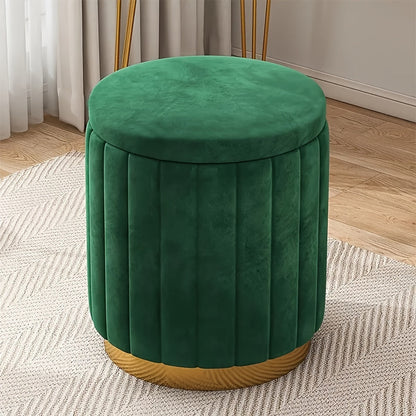 Puf de almacenamiento de estilo nórdico y elegante – Redondo, con espacio de almacenamiento y acabado de espejo