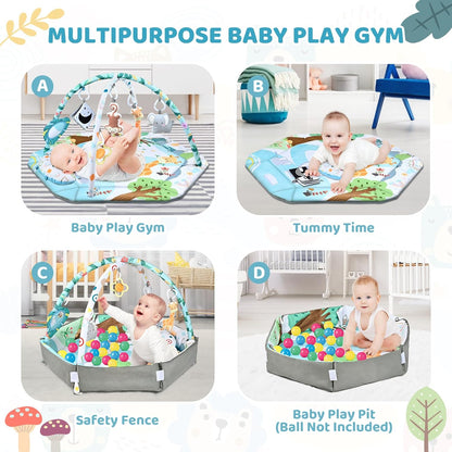 Multifunctional Baby Play Mat for Development and Play with Play Arches and Ball Pit