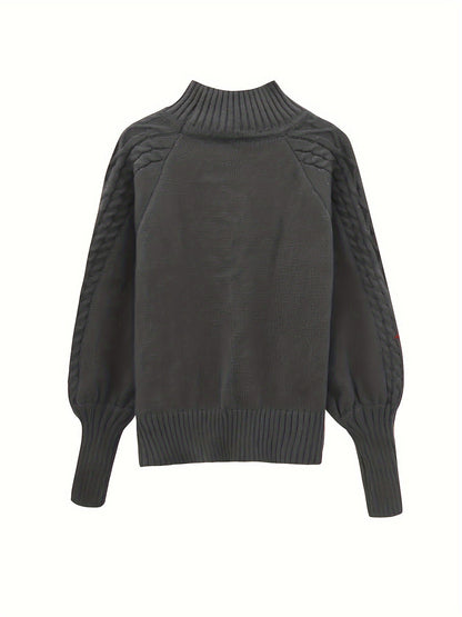 Pullover elegante da donna in maglia con collo alto – comodo