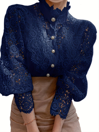 Victorian-Inspired Blouse with Pearl Button - Subtle Elegance for Every Occasion