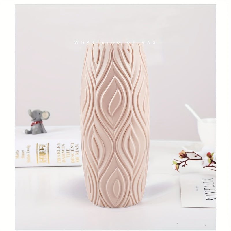 Decorative Plastic Vase with Geometric Relief – Modern and Unbreakable