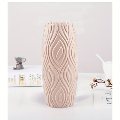 Decorative Plastic Vase with Geometric Relief – Modern and Unbreakable