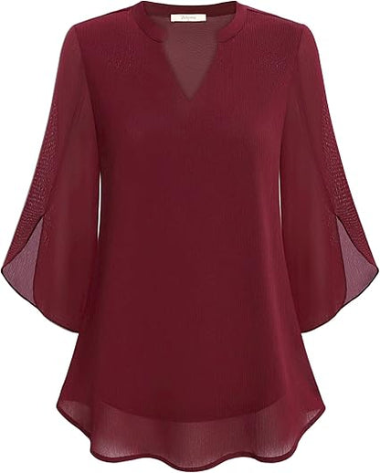 Elegant Ladies' Blouse with 3/4 Butterfly Sleeves and V-Neck