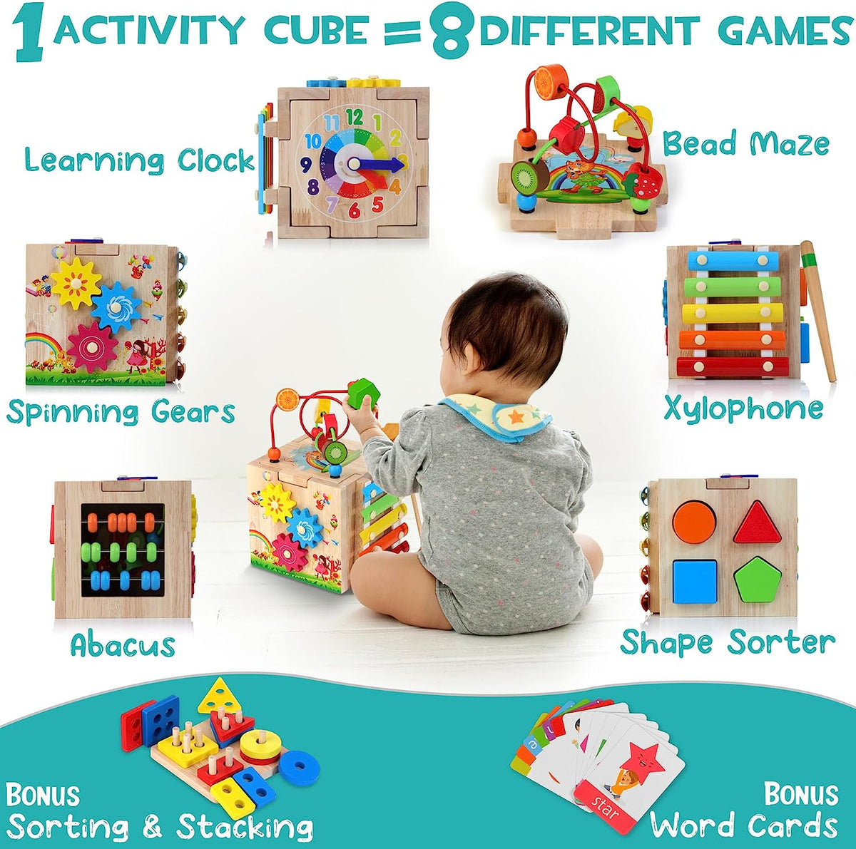 Montessori Activity Cube - 8-in-1 Educational Play Fun