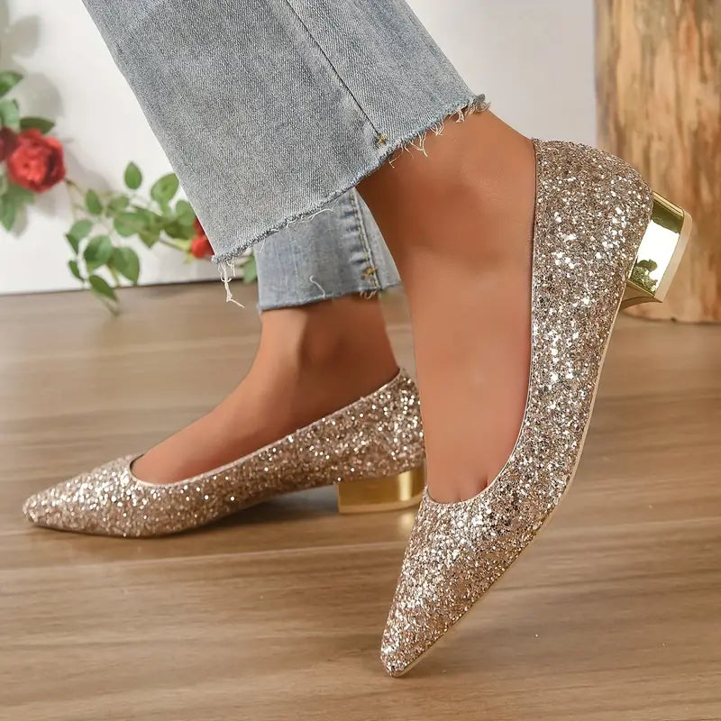 Ladies' Sparkling Glitter Ballerinas with Pointed Toe