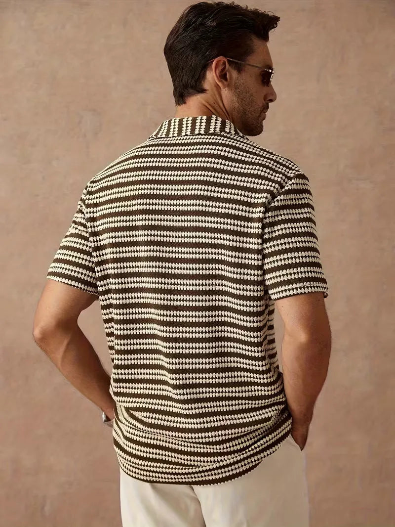 Chemise à manches courtes avec rayures jacquard