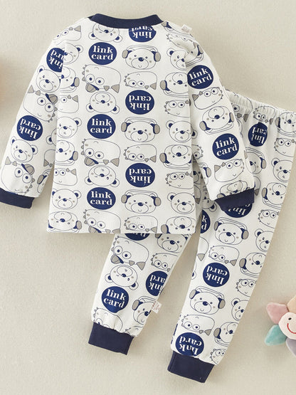 2-Piece Set Cartoon Letter Print Sweater with Long Sleeves and Pants - Jano