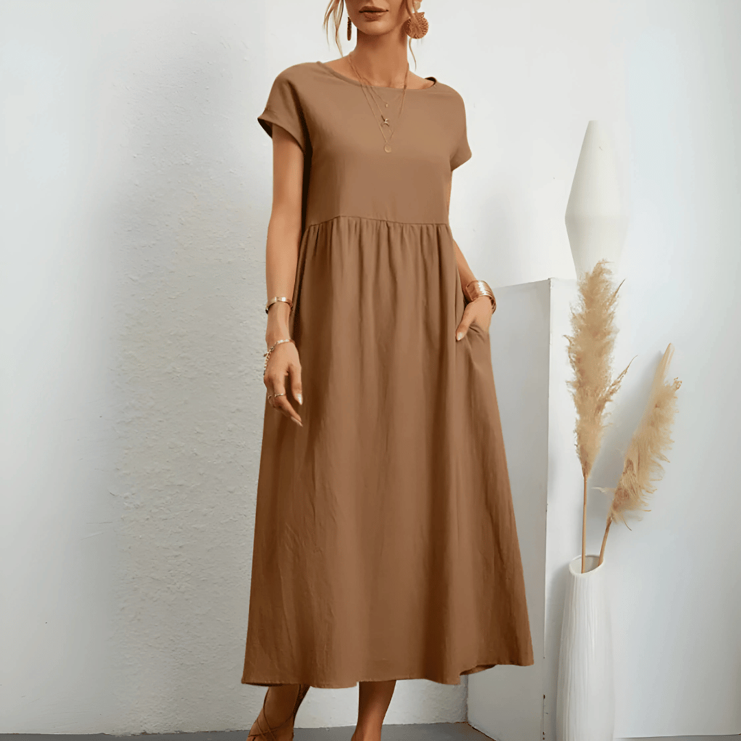 Vintage cotton and linen maxi dress for women