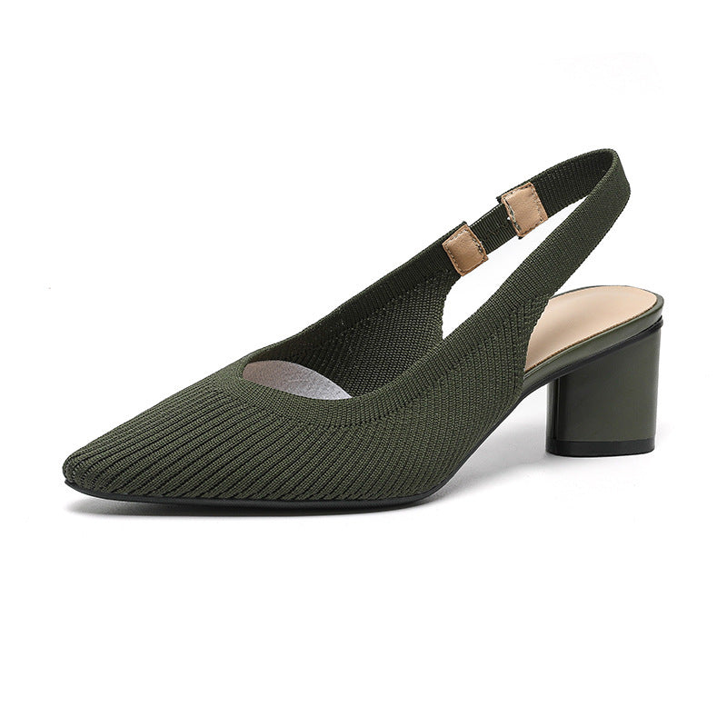 Slingback Heels – Ladies' Pumps with Pointed Toes and Low Block Heels for Elegance and Comfort