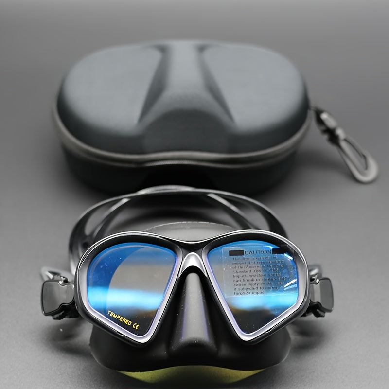 Tauchermaske aus gehärtetem Glas mit Aufbewahrungsbox - Tauchbrille mit Antibeschlagbeschichtung und Kamerahalterung