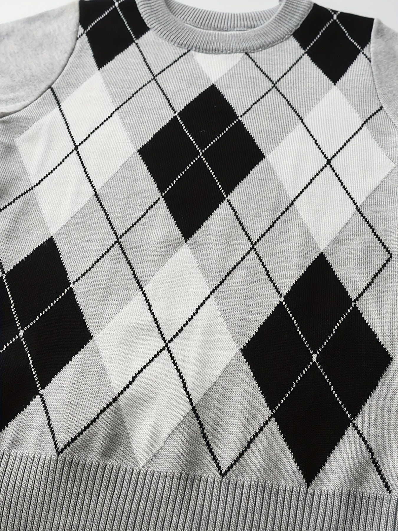 Boys' Long Sleeve Knitted Sweater with Argyle Pattern - Alvino