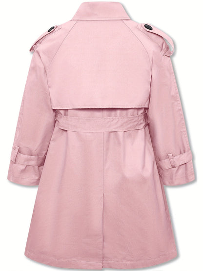 Girls' trench coat with classic button closure and collar tunic jacket with belt - Hanie